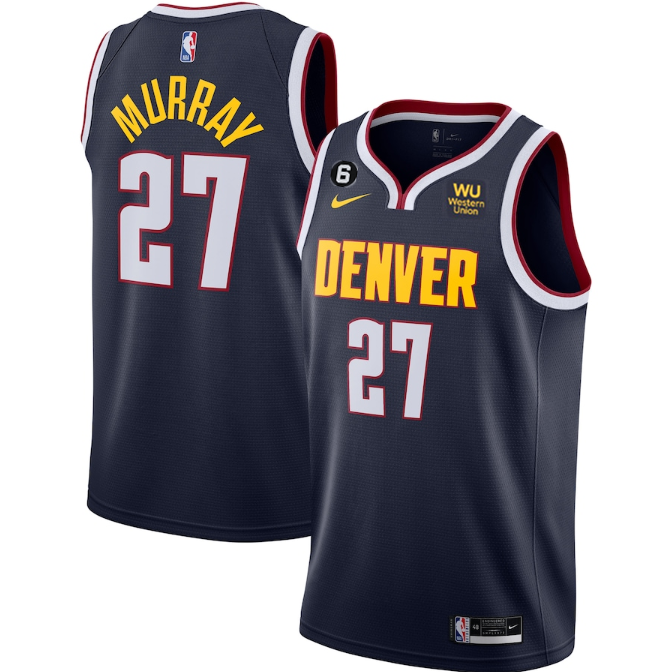 Men's Navy Denver Nuggets #27 Jamal Murray Icon Edition With NO.6 Patch Stitched Jersey